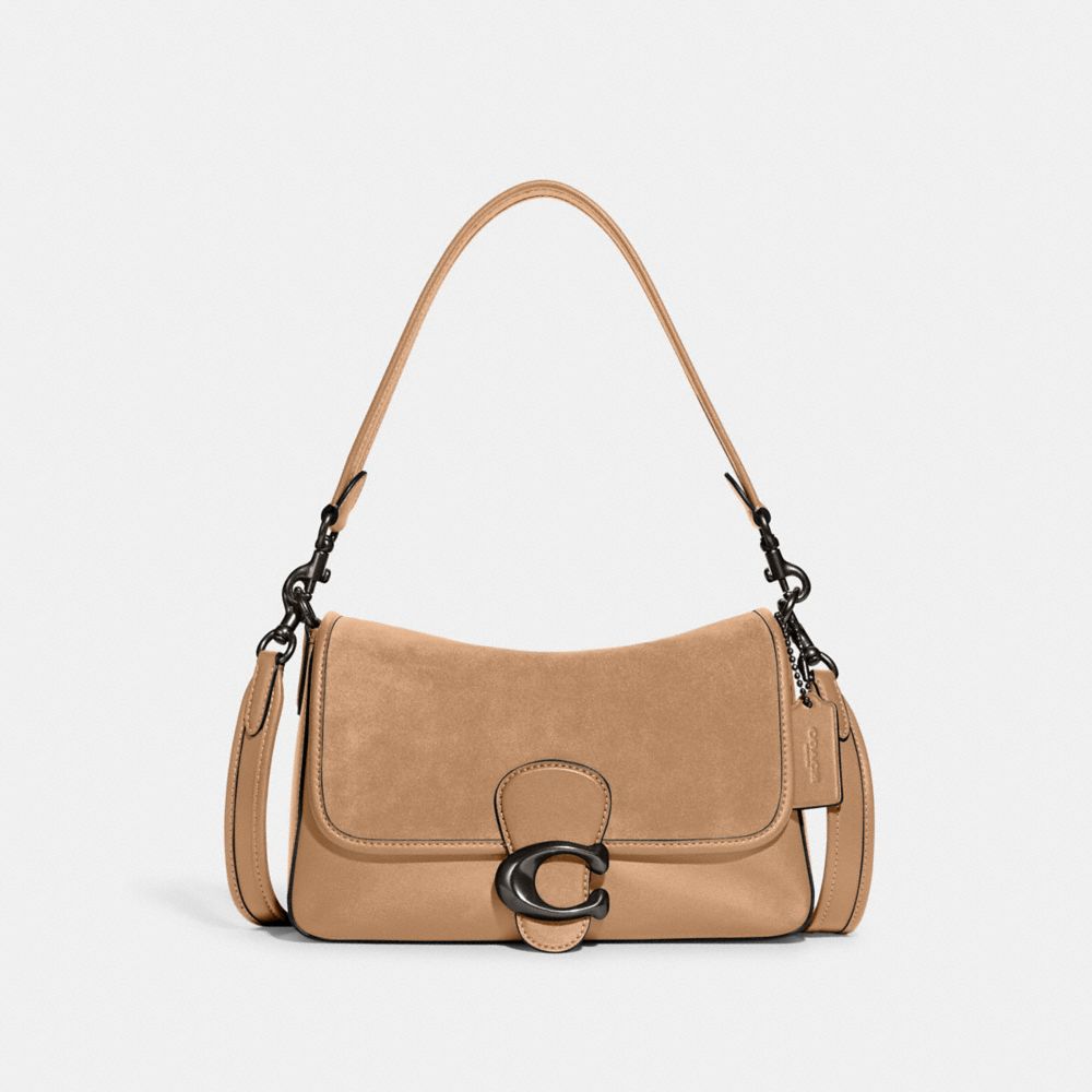 COACH®,Soft Tabby Shoulder Bag,Leather,Suede,Shoulder Bag,Logo,Metal,Mixed Media,Gold Metal,Casual,,Front View