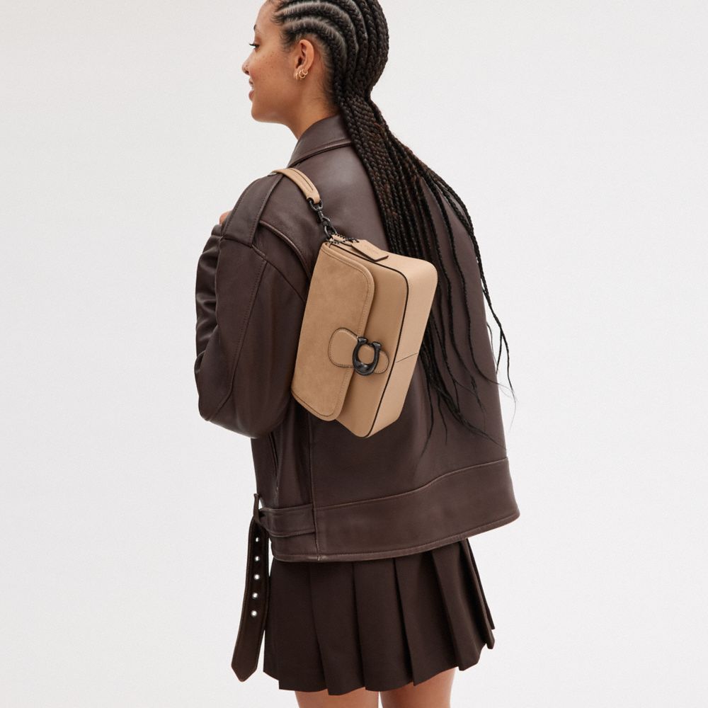 COACH®,Soft Tabby Shoulder Bag,Leather,Suede,Shoulder Bag,Logo,Metal,Mixed Media,Gold Metal,Casual,,Detail View