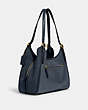 COACH®,LORI SHOULDER BAG,Pebble Leather/Suede,Large,Brass/Denim,Angle View