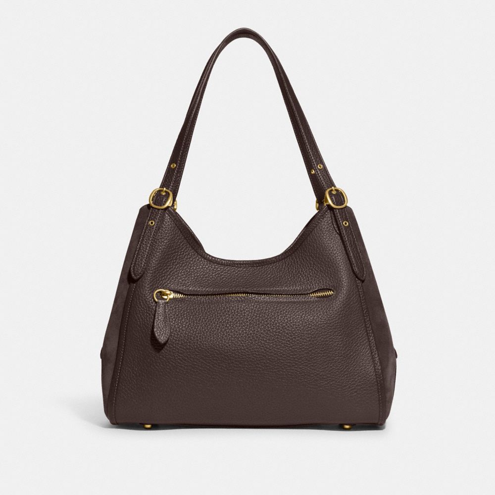 COACH®,Lori Shoulder Bag,Leather,Suede,Shoulder Bag,Metal,Logo,Adjustable,Brass,Casual,Brown,Back View