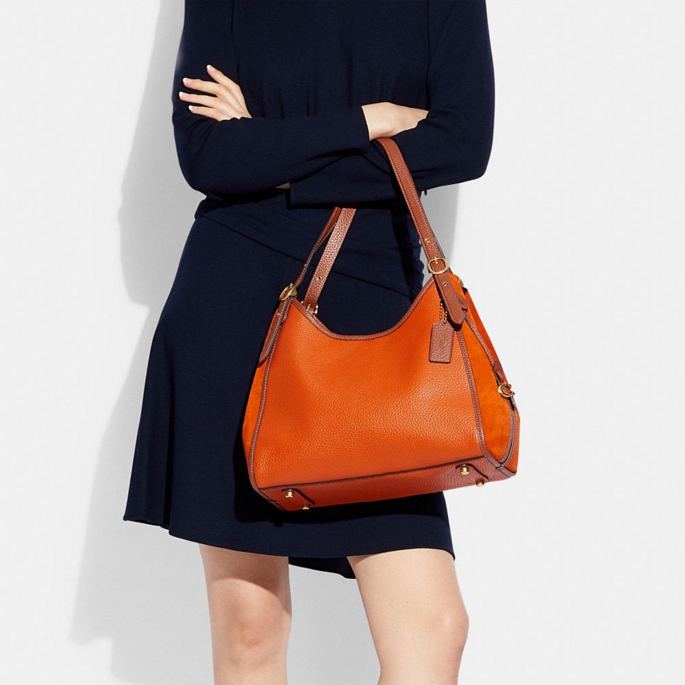 COACH®,Lori Shoulder Bag,Leather,Suede,Shoulder Bag,Metal,Logo,Adjustable,Brass,Casual,,Detail View