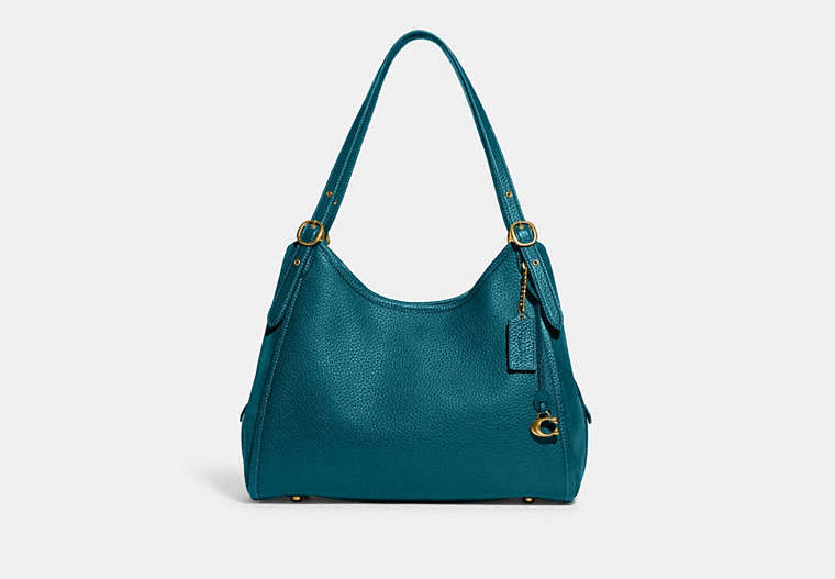 COACH®,LORI SHOULDER BAG,Pebble Leather/Suede,Large,Brass/Deep Turquoise Multi,Front View
