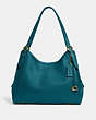 COACH®,LORI SHOULDER BAG,Pebble Leather/Suede,Large,Brass/Deep Turquoise Multi,Front View