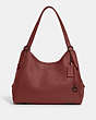 COACH®,LORI SHOULDER BAG,Pebble Leather/Suede,Large,Pewter/Cardinal,Front View