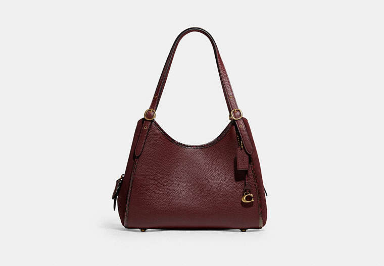 COACH®,LORI SHOULDER BAG WITH SNAKESKIN DETAIL,Leather,Medium,Brass/Wine,Front View