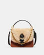 COACH®,BEAT SHOULDER BAG,Shearling/Smooth Leather/Suede,Medium,Brass/1941 Saddle Natural,Front View