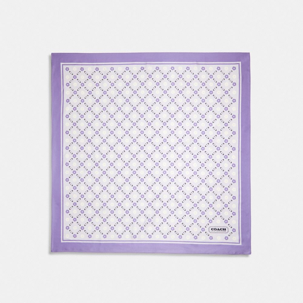 COACH®,ÉCHARPE CARRÉE EN SOIE IMPRIMÉE ROSE DE THÉ,Soie,Violet pâle,Front View