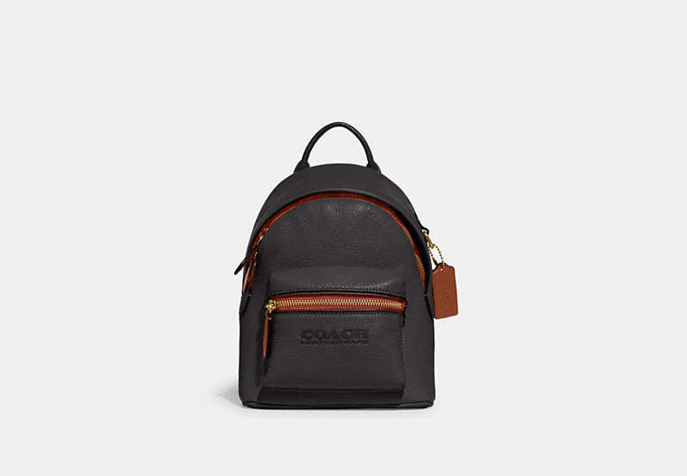COACH®,CHARTER BACKPACK 18 IN COLORBLOCK,Smooth Leather,Small,Brass/Black Multi,Front View