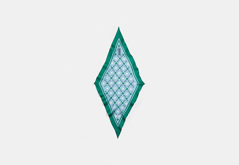 COACH®,TEA ROSE PRINT SILK DIAMOND SCARF,Silk,Mid Green,Front View