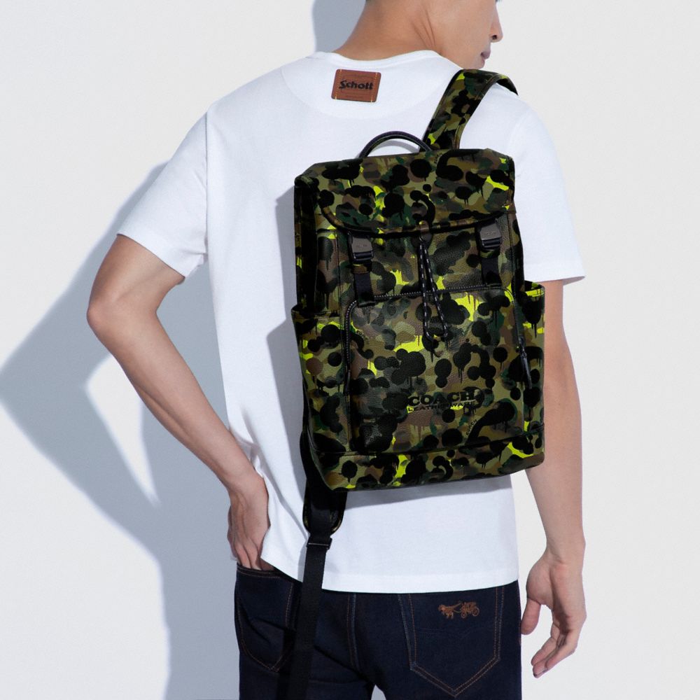 COACH®  League Flap Backpack With Camo Print