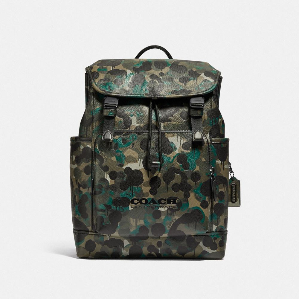 COACH League Flap Backpack With Camo Print