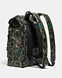 COACH®,LEAGUE FLAP BACKPACK WITH CAMO PRINT,Pebble Leather,X-Large,Matte Black/Green/Blue,Angle View