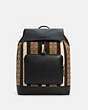 COACH®,TURNER BACKPACK IN SIGNATURE JACQUARD WITH STRIPES,Large,Gunmetal/Khaki Black Multi,Front View
