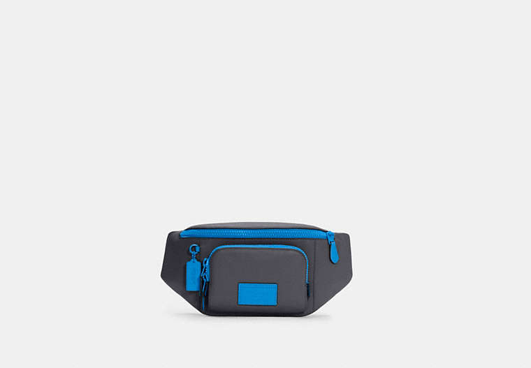COACH®,TRACK BELT BAG,Leather,Medium,Gunmetal/Midnight Navy Racer Blue,Front View