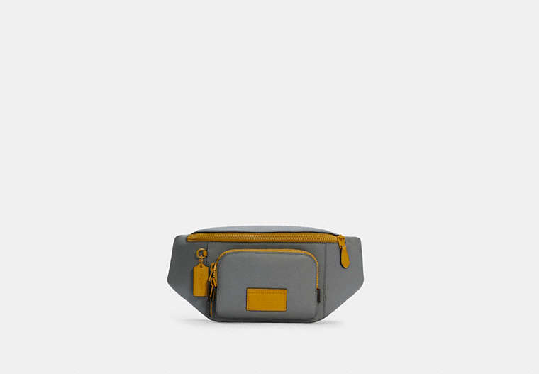 COACH®,TRACK BELT BAG,Leather,Medium,Gunmetal/Heather Grey Flax,Front View