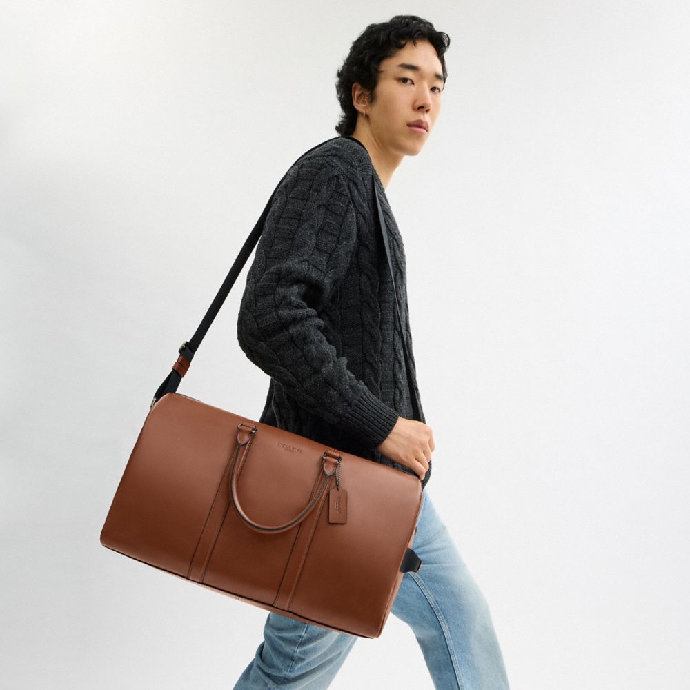 COACH®,Venturer Bag,Calfskin Leather,Leather,Duffle Bag,Gunmetal,Travel,Brown,Detail View