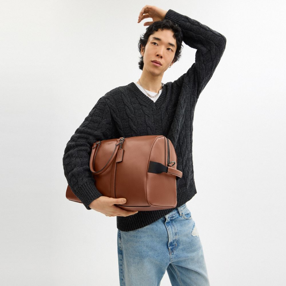 COACH®,Venturer Bag,Calfskin Leather,Leather,Duffle Bag,Gunmetal,Travel,Brown,Detail View