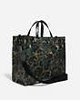 COACH®,FIELD TOTE 40 WITH CAMO PRINT,Pebble Leather,X-Large,Matte Black/Green/Blue,Angle View