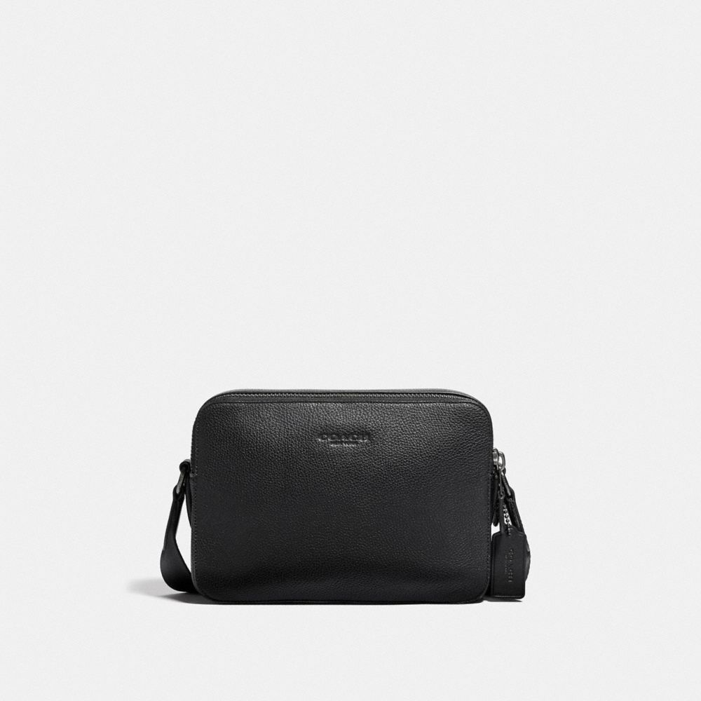 COACH®,Charter Crossbody Bag 24,Leather,Crossbody,Embossed,Logo,Casual,Black,Front View