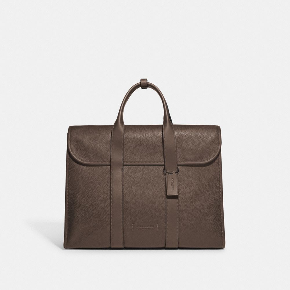 COACH®,GOTHAM PORTFOLIO BAG,Pebble Leather/Smooth Leather,Large,Dark Stone,Front View
