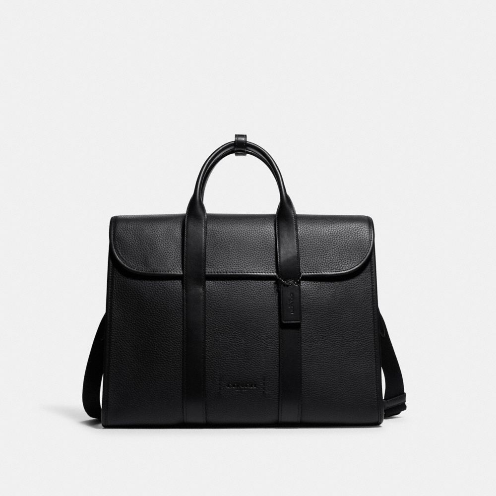 COACH®,GOTHAM PORTFOLIO BAG,Pebble Leather/Smooth Leather,Large,Black Copper/Black,Front View