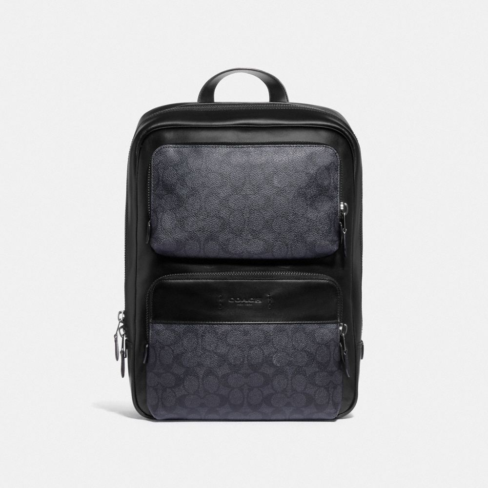 COACH®,GOTHAM BACKPACK IN SIGNATURE CANVAS,Signature Coated Canvas/Smooth Leather,X-Large,Black Copper/Charcoal/Black,Front View image number 0