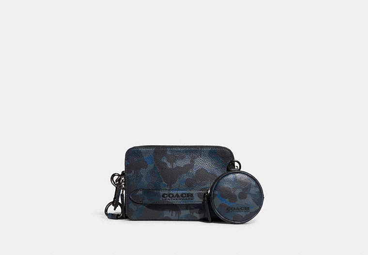 COACH®,CHARTER CROSSBODY WITH HYBRID POUCH WITH CAMO PRINT,Refined Pebble Leather,Mini,Blue/Midnight Navy,Front View