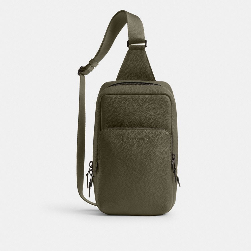 COACH®,GOTHAM PACK,Pebble Leather/Smooth Leather,Medium,Army Green,Front View