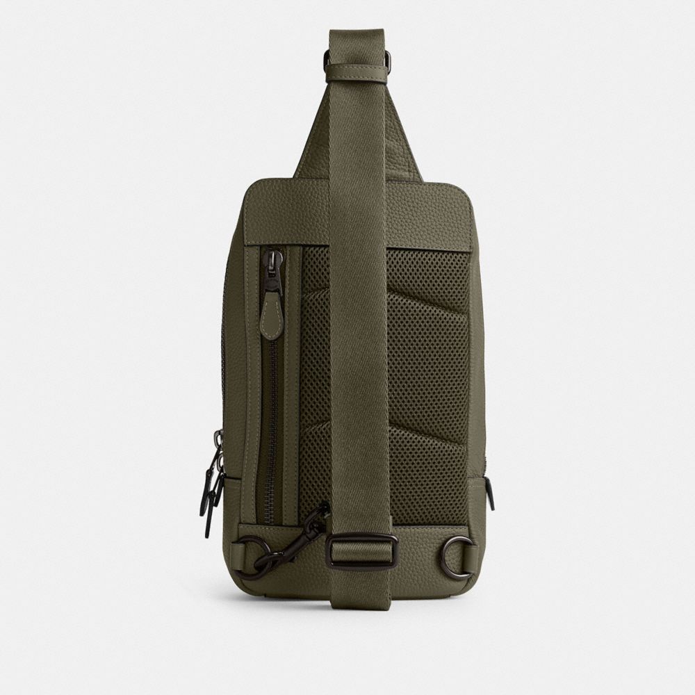 COACH®,GOTHAM PACK,Pebble Leather/Smooth Leather,Medium,Army Green,Back View