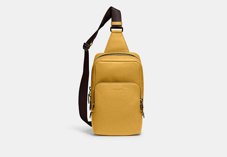 COACH®,GOTHAM PACK,Pebble Leather/Smooth Leather,Medium,Yellow Gold,Front View