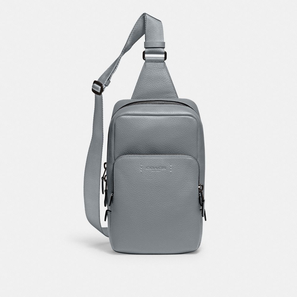 COACH®,GOTHAM PACK,Pebble Leather/Smooth Leather,Medium,Grey Blue,Front View