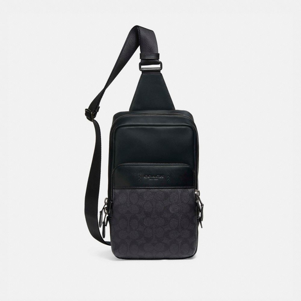 COACH®,Gotham Pack In Signature Canvas,Canvas,Leather,Slingback,Color Block,Black,Front View