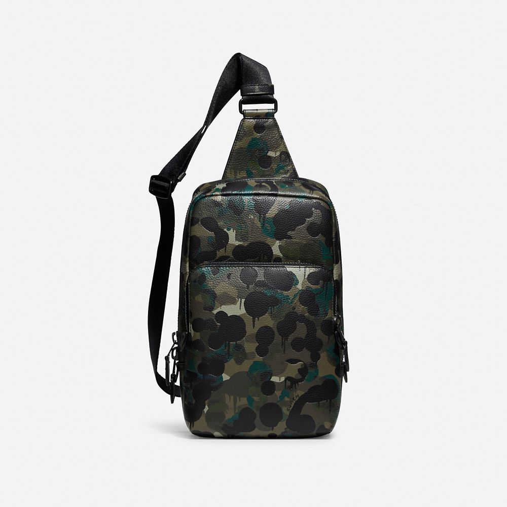 COACH®,GOTHAM PACK WITH CAMO PRINT,Medium,Matte Black/Green/Blue,Front View