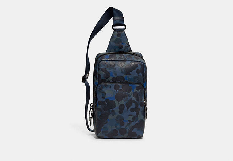 COACH®,GOTHAM PACK WITH CAMO PRINT,Pebble Leather,Medium,Blue/Midnight Navy,Front View