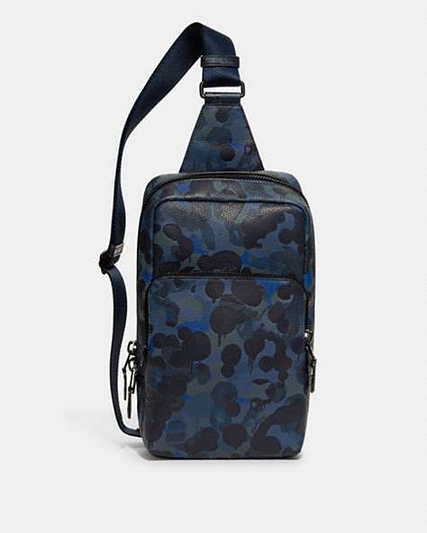 COACH®,GOTHAM PACK WITH CAMO PRINT,Refined Pebble Leather,Medium,Blue/Midnight Navy,Front View