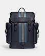 COACH®,HITCH BACKPACK WITH VARSITY STRIPE,Pebble Leather/Smooth Leather/Suede,Large,Black Copper/Midnight Navy Multi,Front View