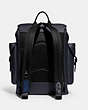 COACH®,HITCH BACKPACK WITH VARSITY STRIPE,Pebble Leather/Smooth Leather/Suede,Large,Black Copper/Midnight Navy Multi,Back View