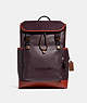 COACH®,LEAGUE FLAP BACKPACK IN COLORBLOCK,Refined Calf Leather,X-Large,Black Copper/Oxblood,Front View