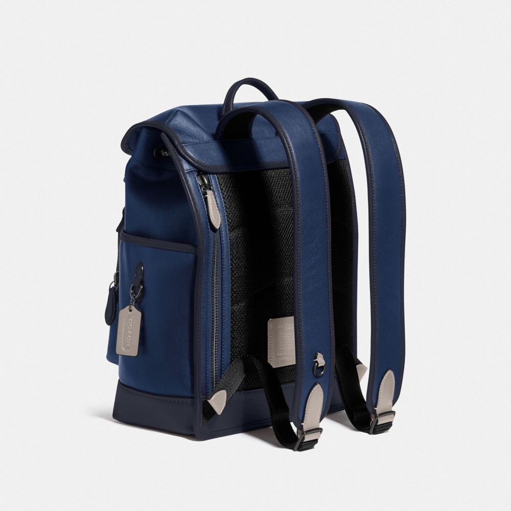 COACH®,LEAGUE FLAP BACKPACK IN COLORBLOCK,X-Large,Black Copper/Deep Blue Multi,Angle View