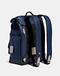 COACH®,LEAGUE FLAP BACKPACK IN COLORBLOCK,Refined Calf Leather,X-Large,Black Copper/Deep Blue Multi,Angle View