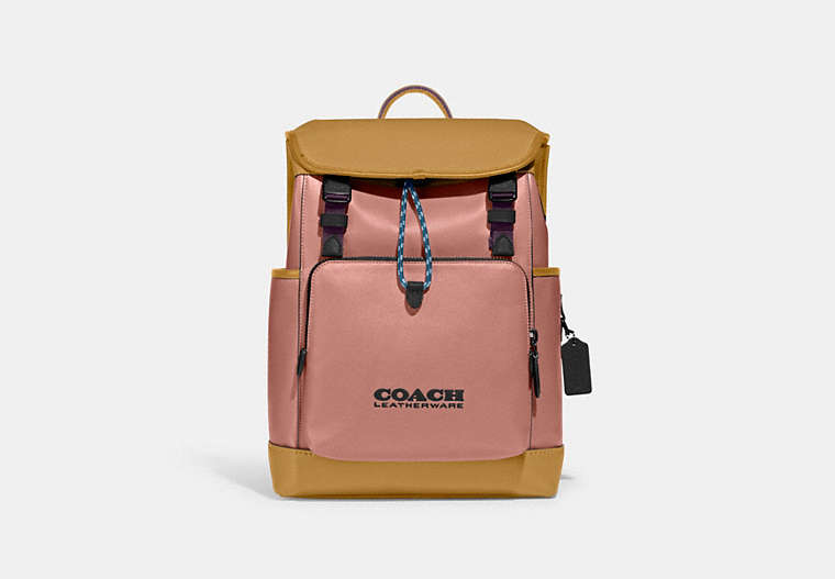 COACH®,LEAGUE FLAP BACKPACK IN COLORBLOCK,Refined Calf Leather,X-Large,New Blush Multi,Front View