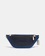 COACH®,LEAGUE BELT BAG IN COLORBLOCK,Refined Calf Leather,Medium,Black Copper/Deep Blue Multi,Front View