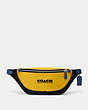 COACH®,LEAGUE BELT BAG IN COLORBLOCK,Refined Calf Leather,Medium,Light Anitique Nickel/Canary Multi,Front View