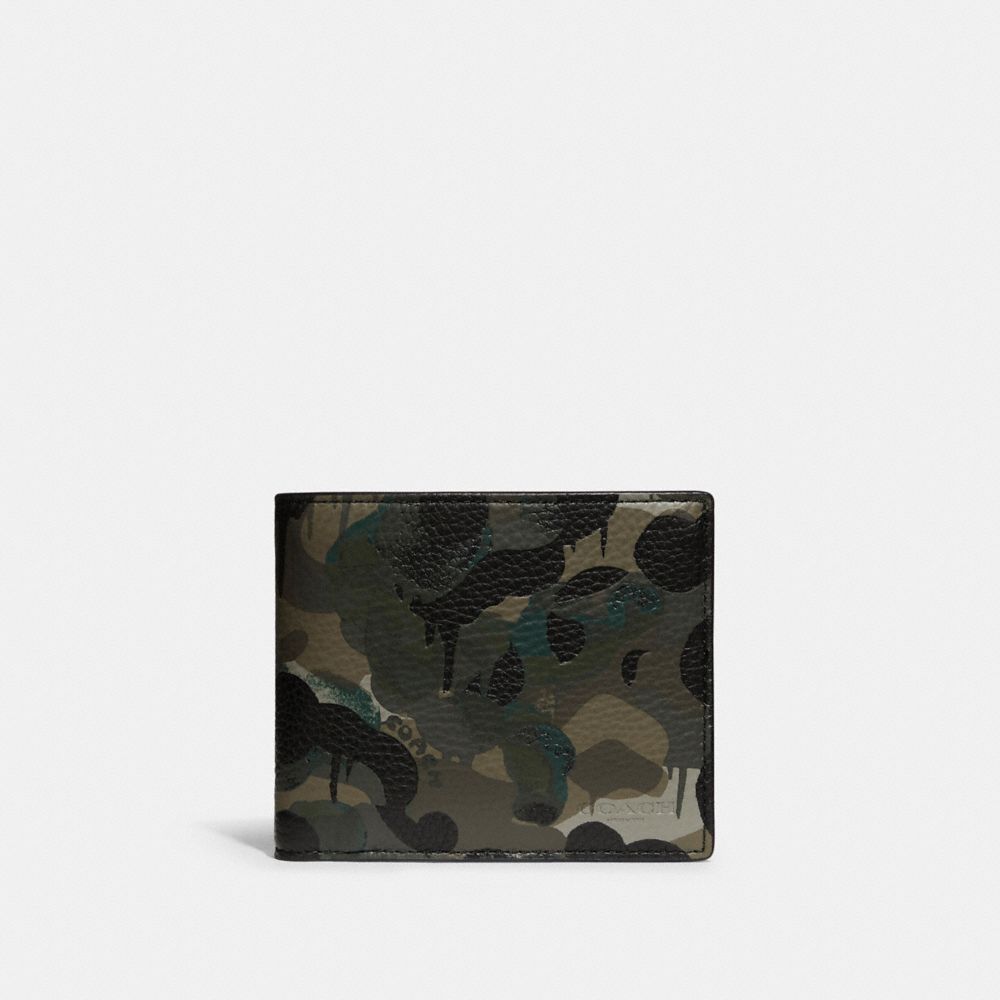 COACH®,3-IN-1 WALLET WITH CAMO PRINT,Mini,Camo,GREEN/BLUE,Front View