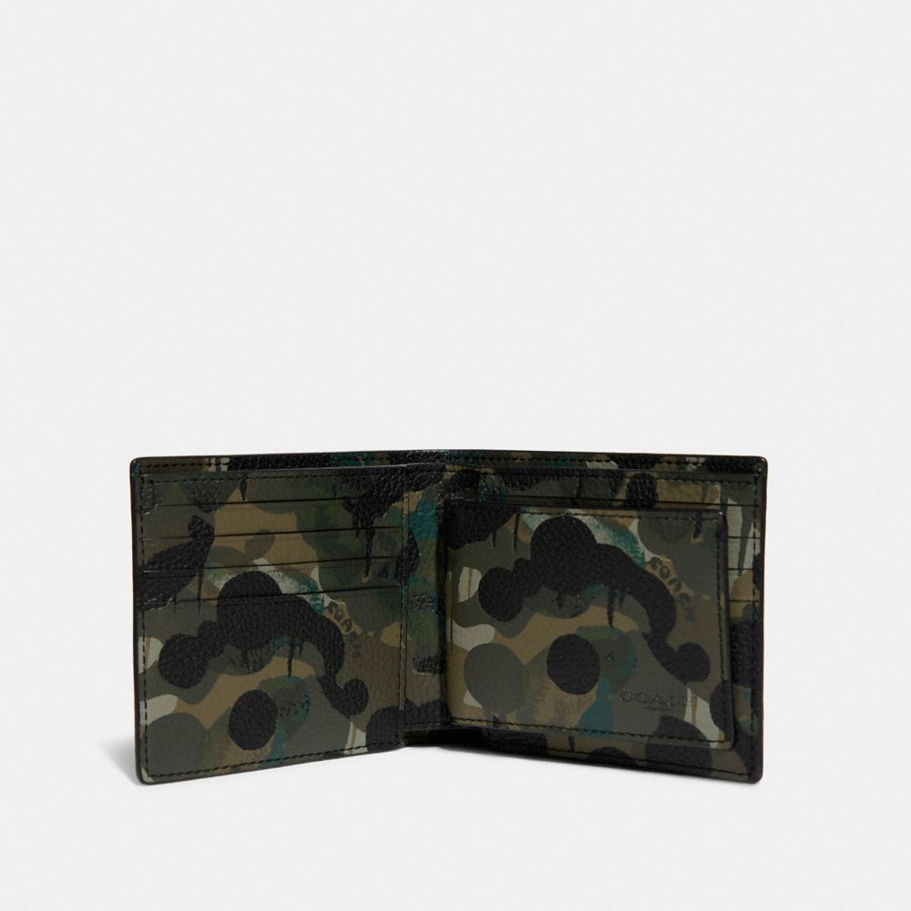 COACH®,3-IN-1 WALLET WITH CAMO PRINT,Mini,Camo,GREEN/BLUE,Inside View,Top View