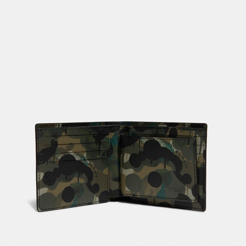 COACH®,PORTEFEUILLE 3 EN 1 AVEC IMPRIMÉ CAMOUFLAGE,VERT/BLEU,Inside View,Top View