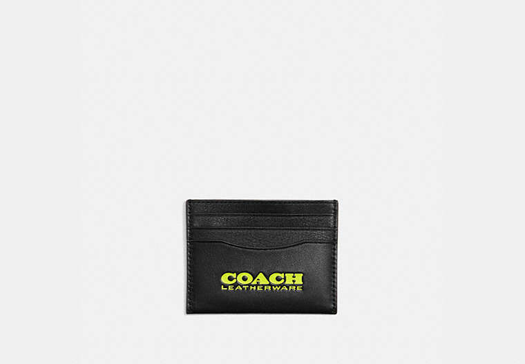 COACH®,CARD CASE,Smooth Leather,Black/Neon,Front View