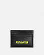 COACH®,CARD CASE,Smooth Leather,Black/Neon,Front View