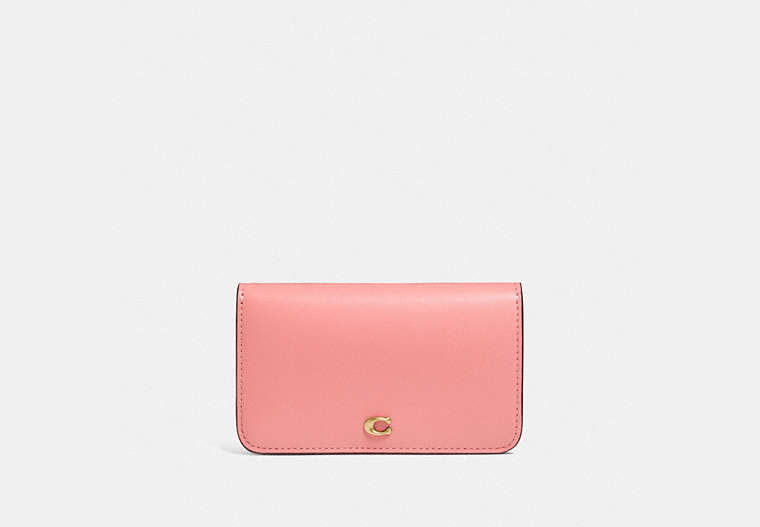 COACH®,SLIM CARD CASE IN COLORBLOCK,Smooth Leather,Mini,Brass/Candy Pink Multi,Front View