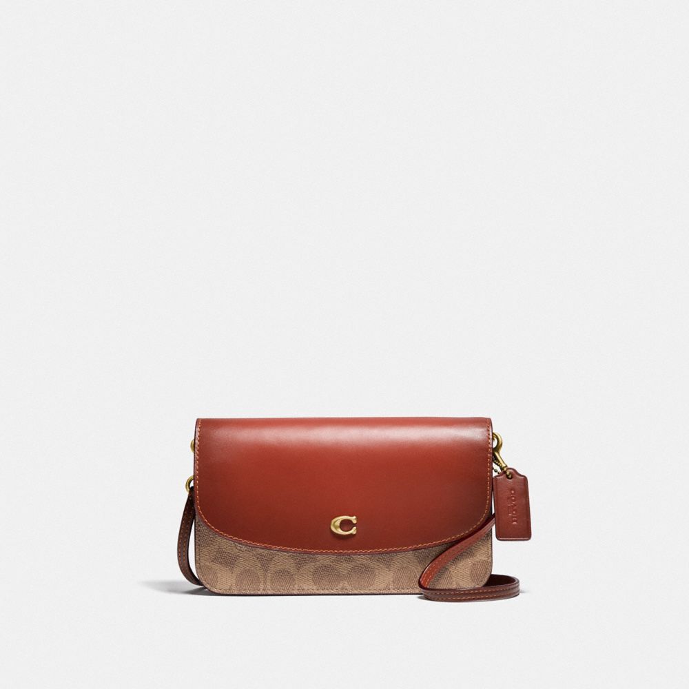 COACH®,HAYDEN CROSSBODY BAG IN SIGNATURE CANVAS,Signature Coated Canvas/Smooth Leather,Mini,Brass/Tan/Rust,Front View